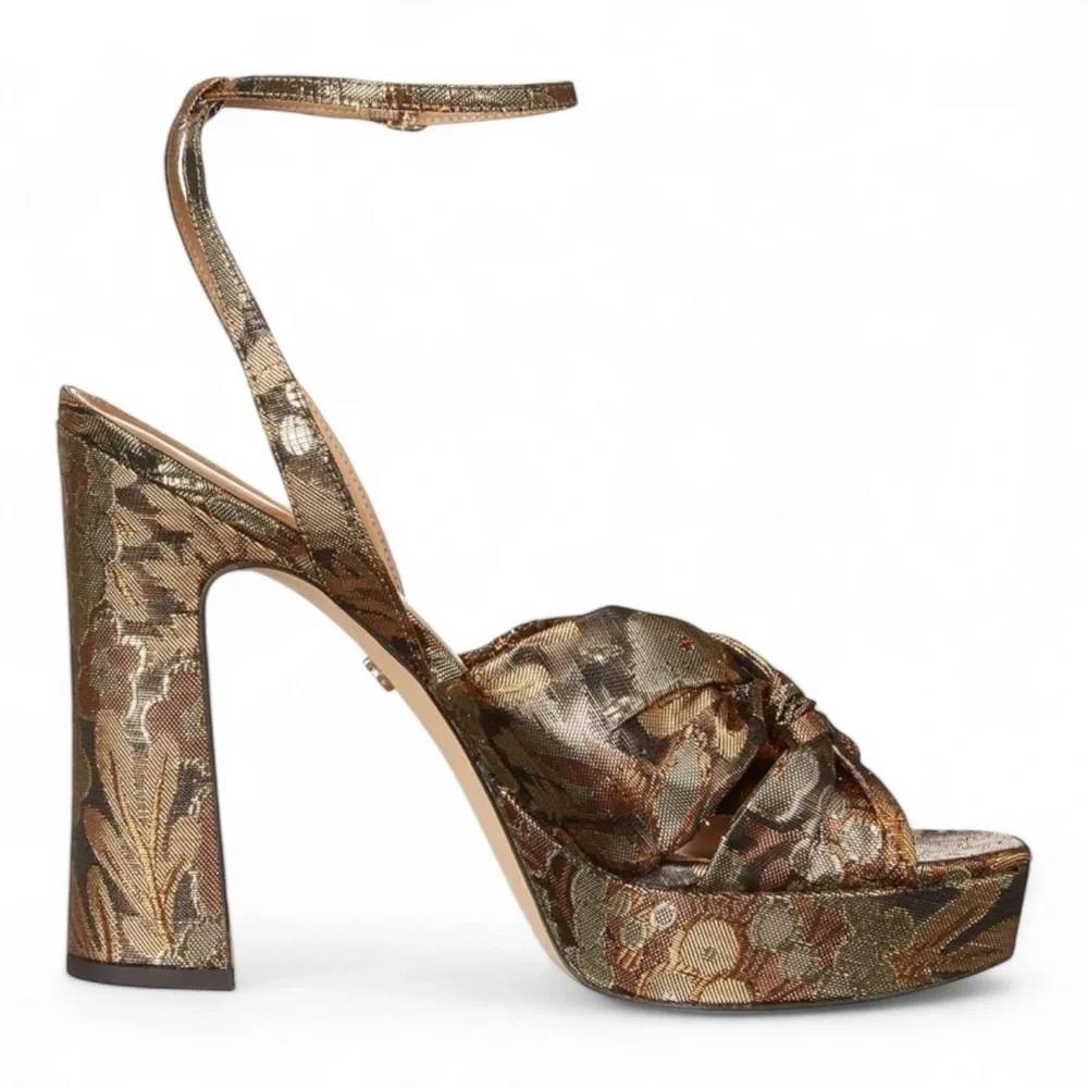 Sam Edelman Kristen Bronze Floral Heel Sandal 7 Brocade Platform Statement NEW